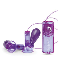 Lux Fetish Vibrating Nipple Suckers w/Wired Remote Control - Purple