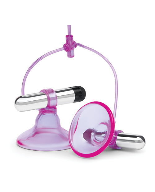 Lux Fetish Vibrating Nipple Suckers w/Quick Release - Pink/Purple