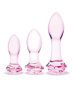 Glas 3 Pc Rosebud Butt Plug Set - Pink