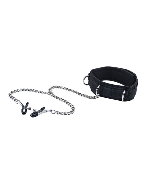 Shots Ouch Black & White Velcro Collar W/nipple Clamps - Black