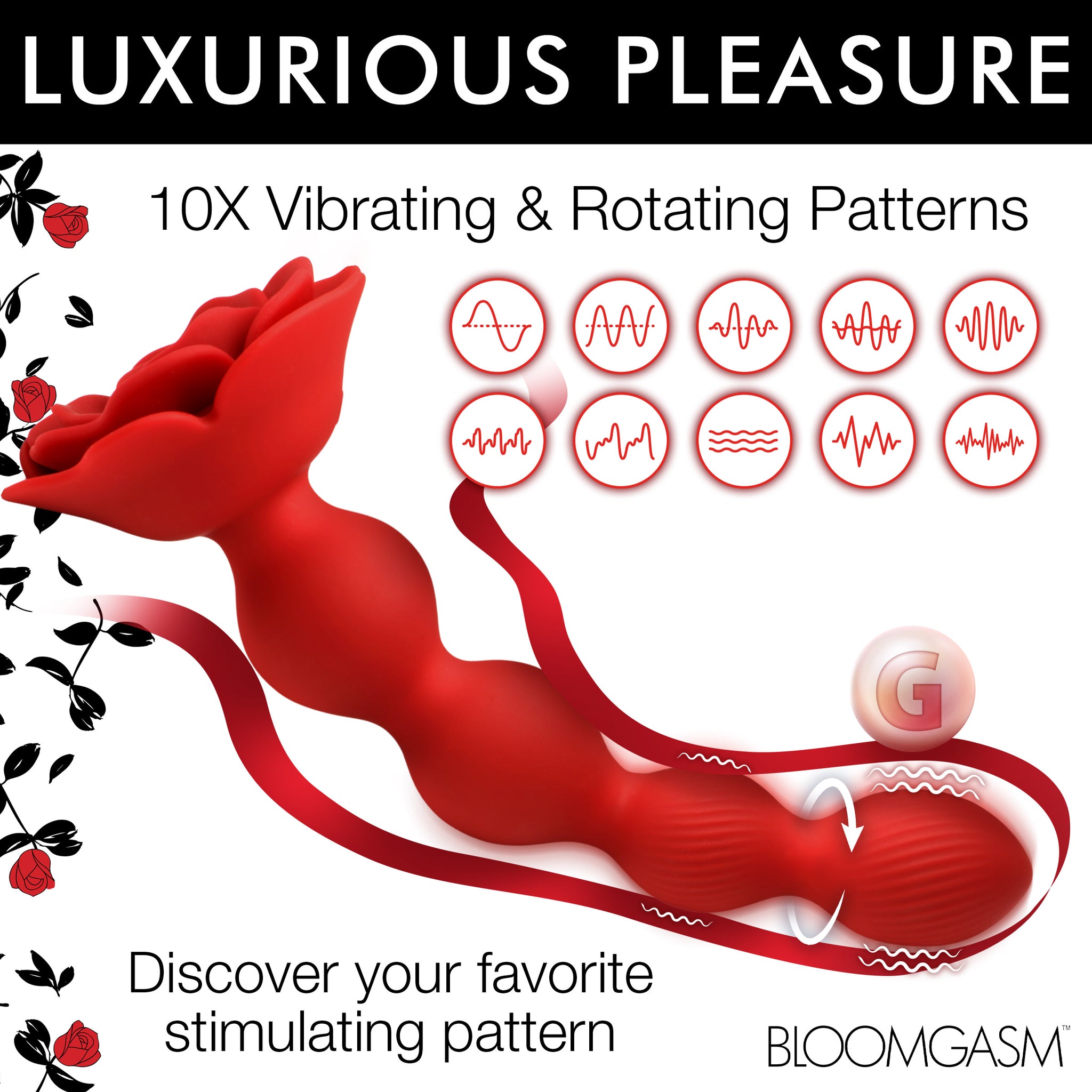 10x Rose Twirl Vibrating And Rotating Silicone Anal Beads