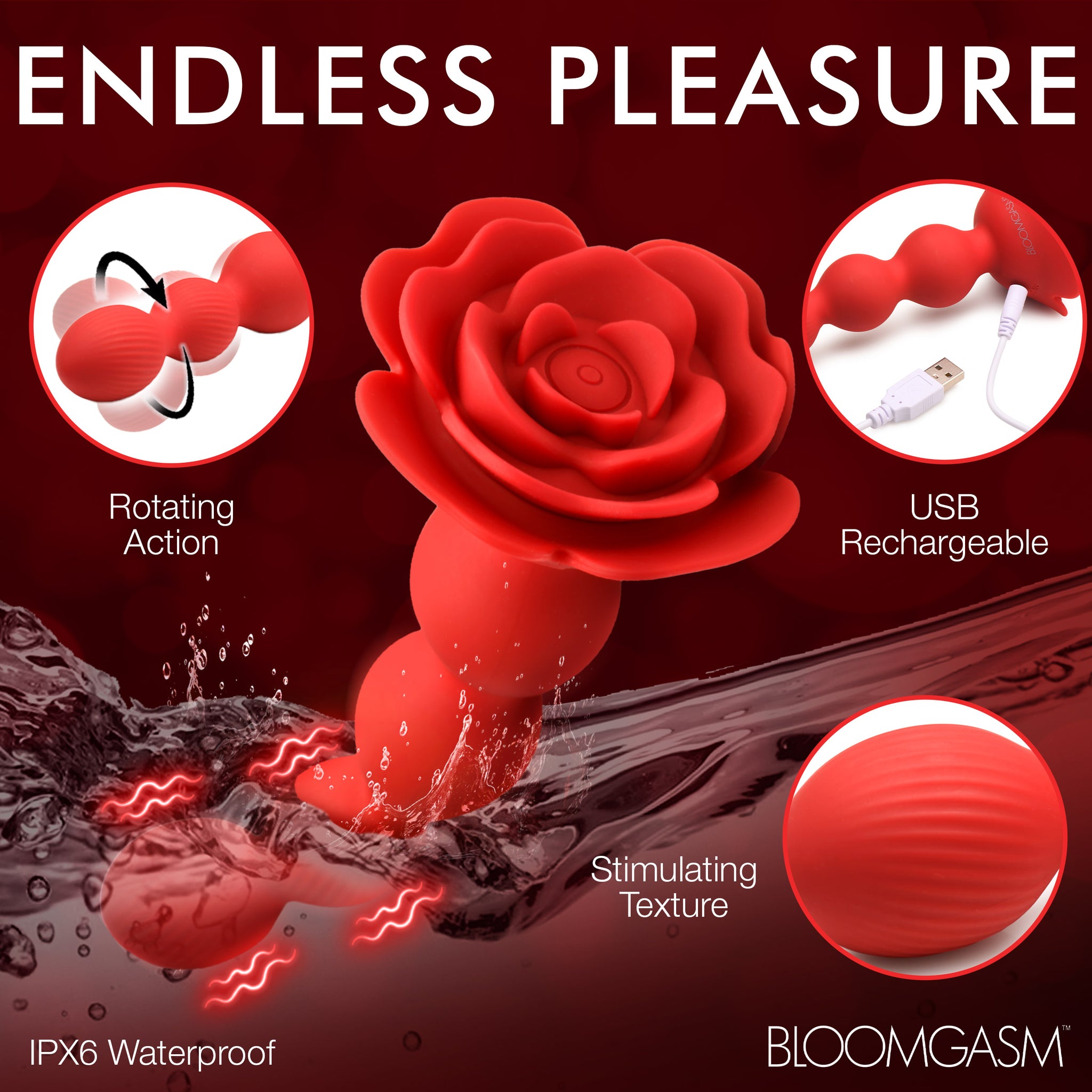 10x Rose Twirl Vibrating And Rotating Silicone Anal Beads