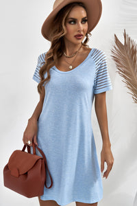 Sheer Striped Raglan Sleeve T-Shirt Dress