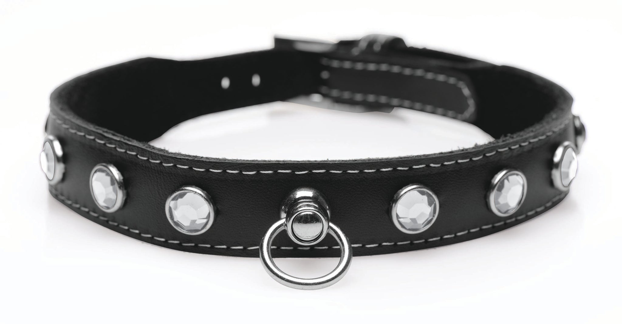 Bling Vixen Leather Choker With Rhinestones - Clear