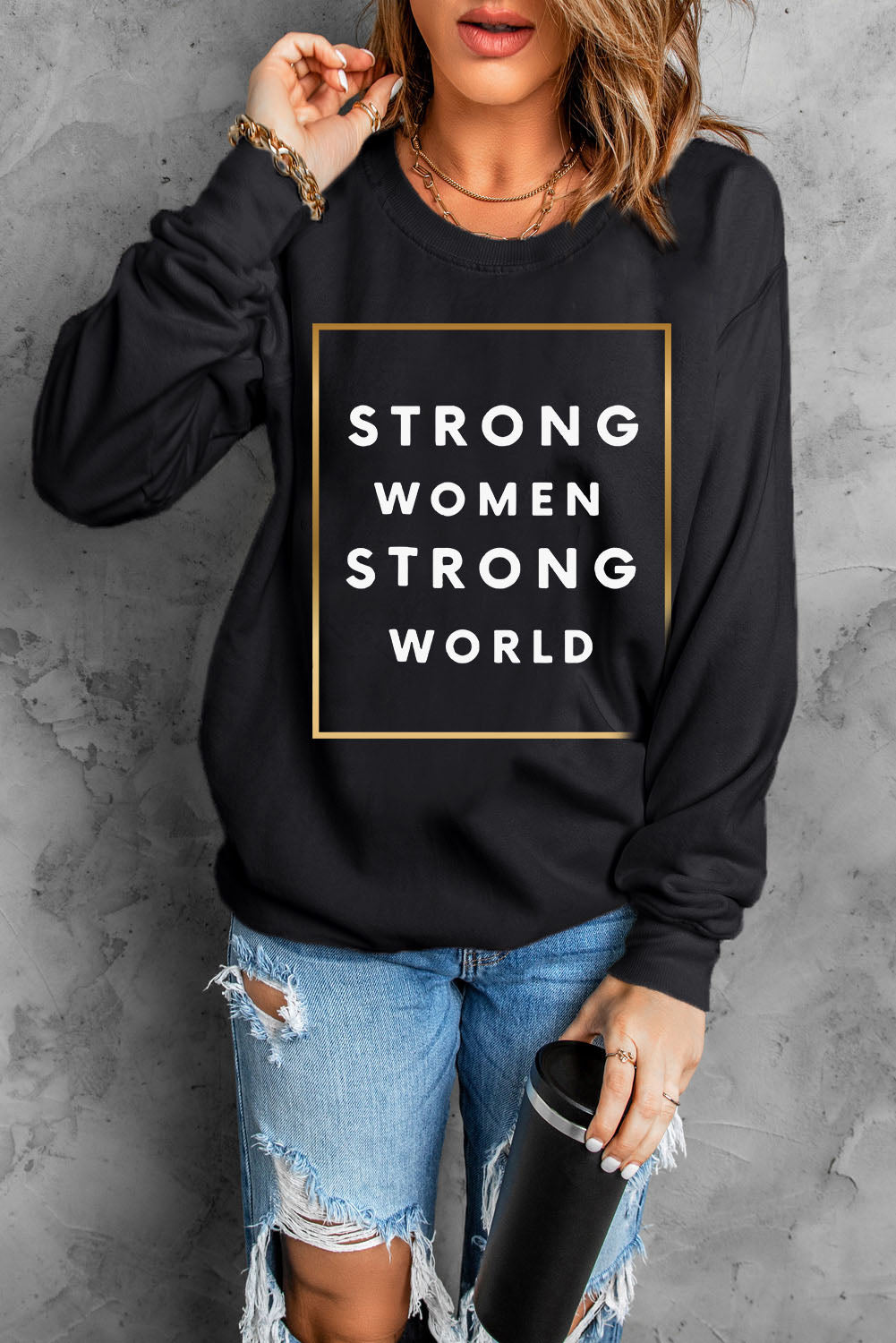 STRONG WOMEN STRONG WORLD Graphic Drop Shoulder Sweatshirt